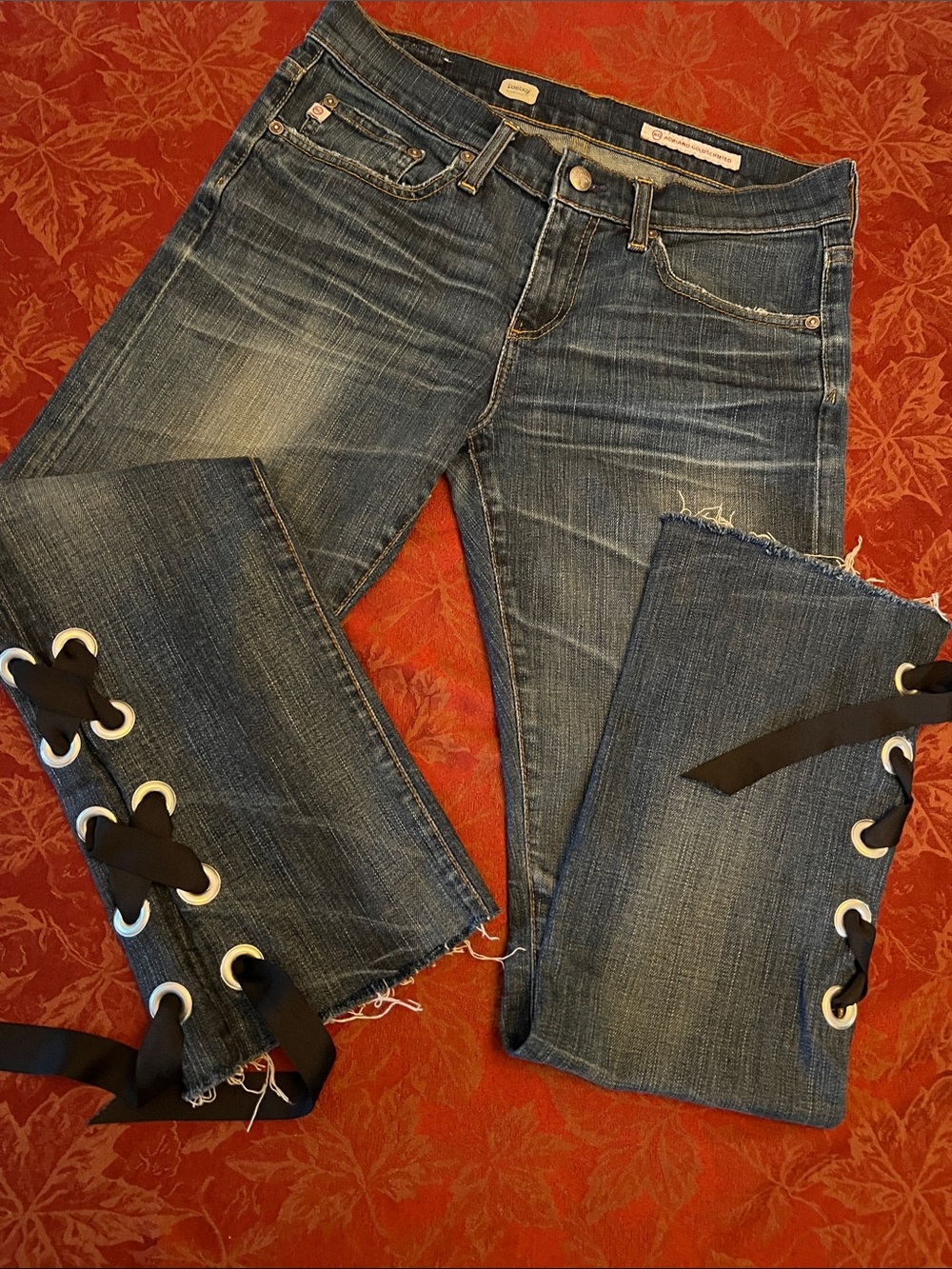 AG Adriano Goldschmied Blue Demin Lace-Up Wide Leg Jeans 28
